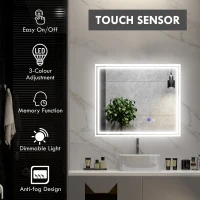kleankin LED Bathroom Mirror with Lights, Illuminated Makeup Mirror, Vanity Mirror with 3 Colour, Smart Touch, Anti-Fog(m-4)
