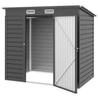 Outsunny 4 x 6ft Galvanised Metal Garden Shed, with Locking Door - Grey(m-11)