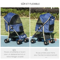 PawHut Poussette pour chien buggy pliable panier laisses de sécurité coussin inclus roues avec frein tissu 600D Oxford acier(m-5)