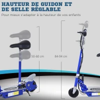 HOMCOM Trottinette électrique 120 W pliable pour enfant de 7 à 12 ans hauteur guidon et selle réglable 10 Km/h max. bleu(m-6)