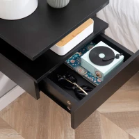 HOMCOM Lot de 2 Tables de Chevet murales - Lot de 2 Tables de Nuit - tiroir Coulissant, Niche, Plateau - Panneaux Particules Noir(m-13)
