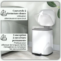 HOMCOM Poubelle de cuisine 12L avec couvercle à fermeture douce et pédale, seau intérieur amovible, 24,5 x 32 x 36,5 cm, blanc(m-5)