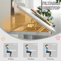 ZONEKIZ Height Adjustable Kids Study Table and Chair Set, with Drawer, Storage Shelf, 80 x 54.5 x 104 cm, Grey(m-7)