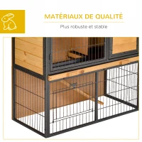 PawHut Clapier à lapin cage à lapin 2 niveaux 3 portes verrouillables rampe toit ouvrant bitûmé métal époxy pin pré-huilé(m-7)