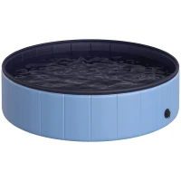 PawHut Dog Paddling Pool, Foldable Dog Pool, Leakproof & Hard Plastic, Portable Pet Bathtub with Non-Slip Base & Drainage Hole, for Indoors, Outdoors, Garden, Patio, 120 x 30 cm, Blue(m-11)