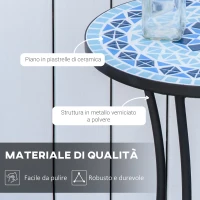 Outsunny Tavolino da Giardino Rotondo in Metallo con Piano in Ceramica, Design a Mosaico, Ф35.5x53.5cm, Blu(m-6)