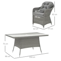 Outsunny Seven-Piece Rattan Dining Set - Light Grey(m-3)