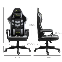Vinsetto Gaming Chair, Computer Desk Chair with Lumbar Support, Faux Leather Racing Chair with Headrest and Swivel Wheels for Home Office, Black Grey(m-3)