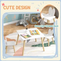 AIYAPLAY 3 Pcs Toddler Table and Chair Set, Kids Desk and 2 Chairs Set w/ Bunny Ear Backrest, for Nursery, Playroom(m-4)