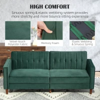 HOMCOM Velvet-Feel Three-Seater Sofa Bed - Green(m-6)