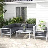 Outsunny Five-Piece Aluminium Garden Sofa Set, with Glass-Top Table - Grey(m-2)