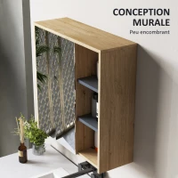 HOMCOM Armoire de salle de bain avec miroir armoire de toilette miroir mural 3 étagères ouverts 60 x 20 x 60 cm bois naturel(m-6)