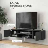 HOMCOM Floating TV Stand Cabinet for TVs up to 60", Wall Mounted TV Unit with Open Shelf, Storage Cupboards and Cable Management for Living Room, Grey(m-5)