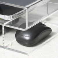 HOMCOM Supporto per Monitor PC in Acrilico con Scomparti Centrali, 57x19x11.5cm, Trasparente(m-8)