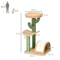 PawHut 72cm Cat Tree, with Top Bed, Curved Pad, Sisal Scratching Post - Beige & Green(m-3)