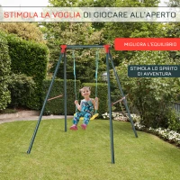Outsunny Altalena da Giardino per Bambini 3-8 Anni con Altezza Regolabile, in Metallo e PE, 155x160x180cm, Multicolore(m-4)
