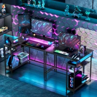 HOMCOM Reversible 'L' LED Light Gaming/Work Desk - Black(m-10)