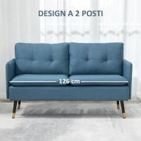 HOMCOM Divano 2 Posti in Tessuto con Cuscini Imbottiti e Gambe in Acciaio 139x68x80cm, Blu Scuro(m-6)