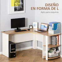 HOMCOM Mesa de Ordenador PC Escritorio con Estantes para Oficina Hogar Tipo Esquinera Forma L 136x130x72cm Madera(m-5)