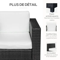 Outsunny Ensemble salon de jardin 2 pièces canapé 3 places + pouf 7 coussins déhoussables inclus PP imitation rotin tressé gris(m-6)