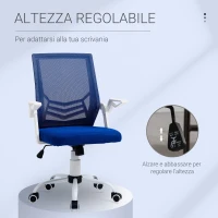 Vinsetto Sedia da Ufficio Ergonomica con Supporto Lombare, Braccioli Pieghevoli, Sedia da Scrivania Girevole in Rete Traspirante con Schienale Reclinabile e Altezza Regolabile, Capacità 120kg, Blu(m-5)