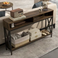 HOMCOM Console Table, Entryway Table with 3 Compartments, Metal Frame, Adjustable Feet for Living Room, Hallway, Rustic Brown(m-7)