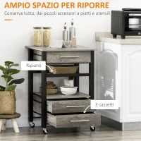 HOMCOM Carrello da Cucina Portavivande con 3 Cassetti e Mensola, Mobiletto Multiuso in Legno Truciolare, 60x50x84.5cm, Quercia(m-4)