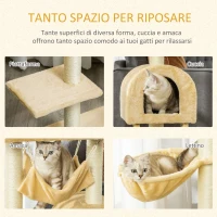 PawHut Tiragraffi per Gatti Multilivello con Amaca e Casetta, Corde in Sisal Naturale, 55×30×100cm(m-5)