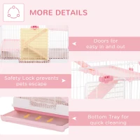 PawHut Four-Tier Small Animal Cage, for Bunnies, Ferrets, Chinchillas w/ Wheels, Tray - Pink(m-7)