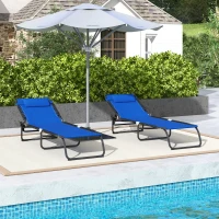 Outsunny Set of Two Folding Sun Loungers, with Four-Position Backs - Blue(m-7)
