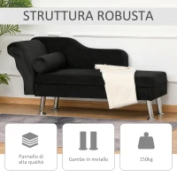 HOMCOM Chaise Longue Divano con Cuscino Rotondo in Flanella 160 x 56 x 75cm Nero(m-4)