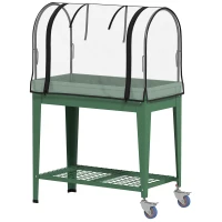 Outsunny Raised Planter with Greenhouse Cover, Mobile Elevated Garden Bed with Wheels and Bottom Shelf for Vegetables, Green(m-11)