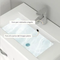 kleankin Mobile Bagno Sospeso con Lavabo, Armadietto a 2 Ante con Cerniere Ammortizzate, 61x40x50cm, Bianco Lucido(m-7)