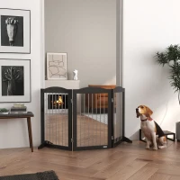 PawHut Foldable Dog Gate, Freestanding Pet Gate, with Two Support Feet, for Staircases, Hallways, Doorways - Black(m-2)