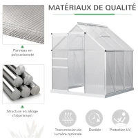 Outsunny Serre de Jardin en Polycarbonate 3,6 m² dim. 1,9L x 1,9l x 2H m avec Fondation, Lucarne réglable, Porte coulissante - Argent et Transparent(m-4)