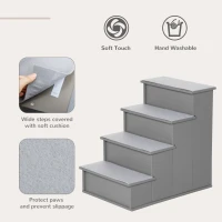 PawHut 4 Step Wooden Dog Steps Pet Stairs for Dogs, Cat Ladder for Bed Couch with Non-Slip Carpet 40 x 59 x 54.2 cm, Grey(m-4)