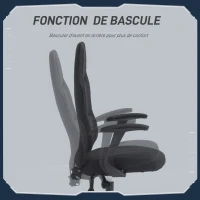 HOMCOM Fauteuil gamer à roulettes - fauteuil de bureau - hauteur assise réglable, accoudoirs - dossier inclinable - noir(m-6)