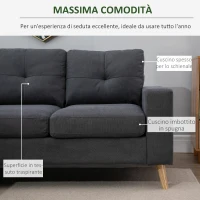 HOMCOM Divano Angolare 3 Posti, Divano ad Angolo con Penisola Reversibile 193x136x85 cm, Divanetto a L Convertibile Moderno con Cuscini Rimovibili in Tessuto Effetto Lino per Salotto e Soggiorno, Grigio(m-4)