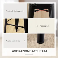 HOMCOM Set 2 Sgabelli da Bar Industriale con Schienale Rimovibile e Poggiapiedi, in Metallo, 44x49x116 cm, Nero(m-5)