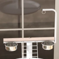 PawHut Mangeoire à oiseaux sur pied avec 4 roulettes perchoir 2 bols amovibles plateau rond acier inoxydable Ø 60 x 138H cm blanc(m-9)