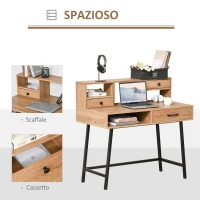 HOMCOM Scrivania Moderna per Ufficio e Camera, Scaffale con Cassetti e Mensole, 105x55x100cm, Colore Legno(m-5)