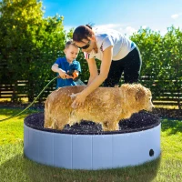 PawHut Dog Paddling Pool, Foldable Dog Pool, Leakproof & Hard Plastic, Portable Pet Bathtub with Non-Slip Base & Drainage Hole, for Indoors, Outdoors, Garden, Patio, 120 x 30 cm, Blue(m-10)