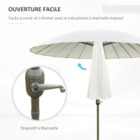 Outsunny Parasol de jardin Parasol droit Parasol inclinable rond avec 24 baleines manivelle aluminium fibre de verre polyester diamètre 2,60 m coloris crème(m-4)