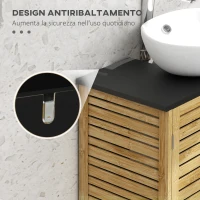 HOMCOM Mobile Sottolavabo Bagno con 2 Ante a Doghe, Porta Asciugamani e Intaglio a U, Legno e Nero(m-6)