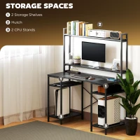 HOMCOM Computer Desk with Power Outlets and LED Lights, Home Office Desk with Monitor Stand, 2 CPU Stands and Storage Shelves, Study Table Gaming Desk with Hutch, Black(m-7)
