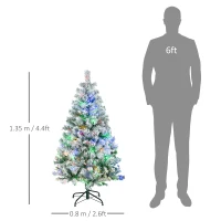 HOMCOM 4.5' Artificial Snow Christmas Trees with Frosted Branches, Warm White or Colourful LED Lights, Steel Base(m-3)