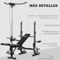 HOMCOM Banco de Pesas Multifuncional Ajustable para Entrenamiento de Cuerpo Entero 180x134x200 cm Plata y Negro(m-8)