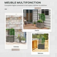 Outsunny Jardinière pour plantes avec treillis 3 bacs à plante 22L en résine tressée et acier galvanisé 57 x 30 x 107 cm gris(m-4)