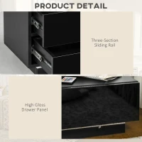 HOMCOM High Gloss Front Bedside Table with Drawers Nightstand with RGB LED Light and Remote for Bedroom Living Room Black(m-6)