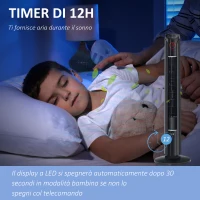 HOMCOM Ventilatore a Torre con 3 Velocità e 4 Modalità, Timer di 12h, Pannello LED e Telecomando, Nero(m-4)